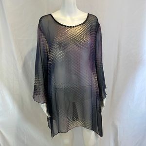 Dinah Lee Sheer silk flowy Purple Black tunic top - L-XL